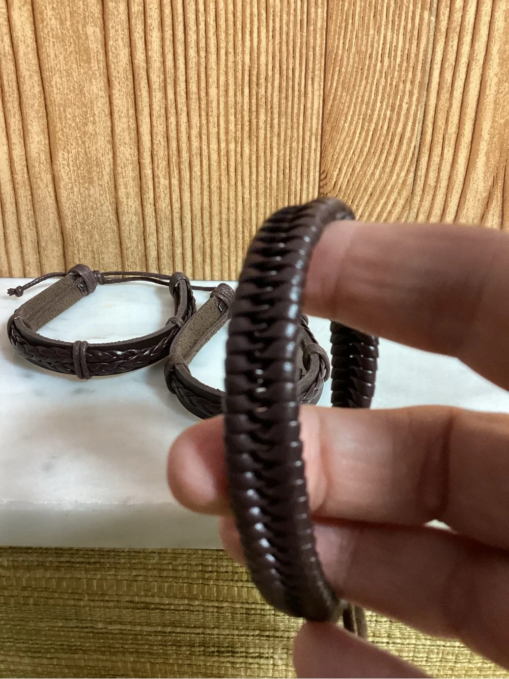 Men's Dark Brown Leather Braided Bracelet Set